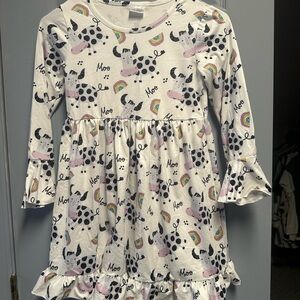 Kids' Moo Print Dress - Pink and White